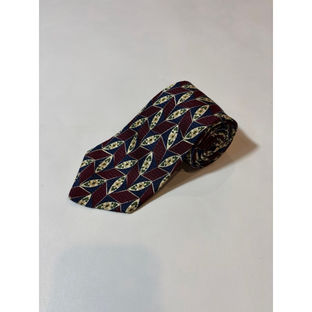 Brooks Brothers Makers Silk Tie USA Geometric Floral Medallion Burgundy Blue